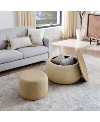 Streamdale Woven Rattan Storage Ottoman with Dual Function (Table/Ottoman)