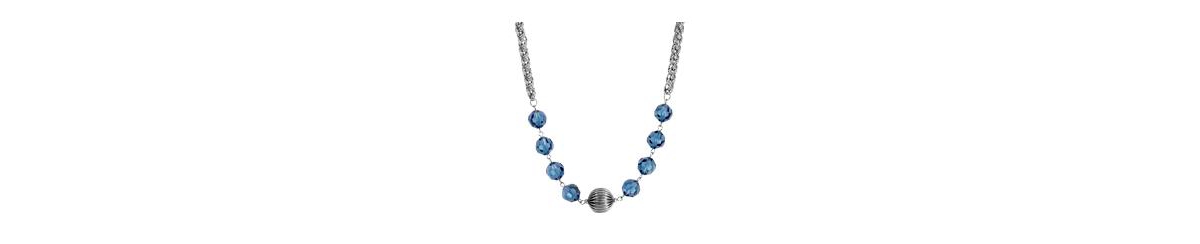 2028 SILVER TONE BLUE GLASS BEAD NECKLACE