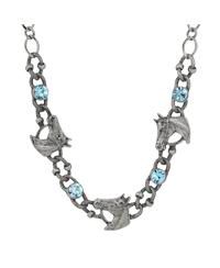 Silver-Tone Horse Blue Crystal Necklace