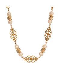 Faux Cultivated Pearl Filigree Station Collar Necklace