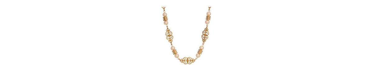 2028 Faux Cultivated Pearl Filigree Station Collar Necklace In White