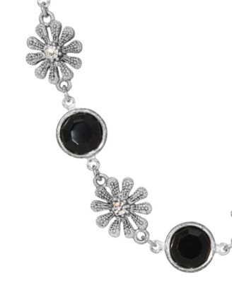 Black Crystal Flower Collar Necklace