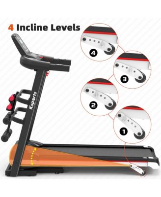 Treadmill Electric Foldable Exercise Indoor Walking Pad with Auto and Manual Incline, Sit-Up Rack or Strap, Ab Mat, and 2 Dumbbells, Black