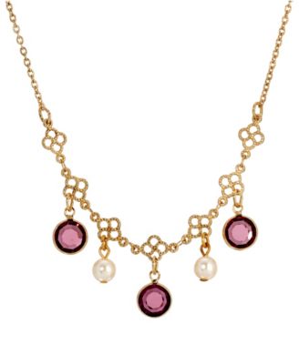 Gold Tone Crystal Faux Cultivated Pearl Bib Necklace