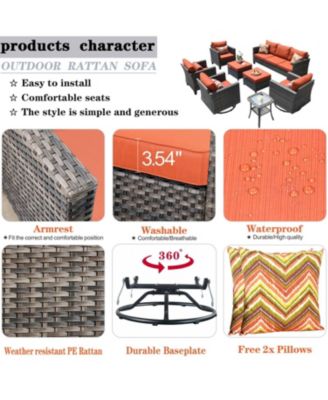 8 Piece Outdoor Wicker Patio Set with High Back Sofa, 360degree(s) Swivel Rocking Chairs & Ottoman for Porch Pool