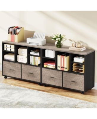 2-Drawer Wood File Cabinet, Mobile Lateral Filing Cabinet for Hanging Letter Size Files, Printer Stand with Open Storage Shelves for Home Office