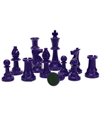 Color Bright Plastic Staunton Tournament Chess Pieces with 3.75 in. King - Half Chess Set of Chess Pieces Only, Purple
