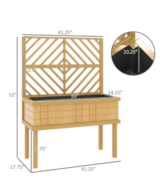 Raised Garden Bed with Trellis for Climbing Plants, Natural 41.25" W x 17.75" D x 55" H