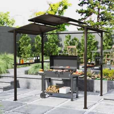 8 x 5ft Hardtop Grill Gazebo with Side Shelves and Cup Holders