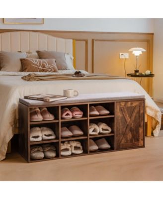 9-cube Adjustable Storage Shoe Bench with Padded Cushion