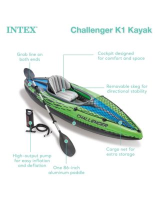 Challenger K1 Inflatable Single Person Kayak Set and Accessory Kit w/ Pump