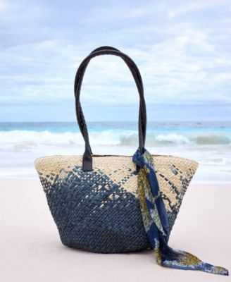 Patricia Nash - Calypso Medium Woven Straw Tote with Greek Floral Scarf