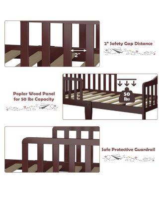 Classic Design Kids Wood Toddler Bed Frame with Two Side Safety Guardrails