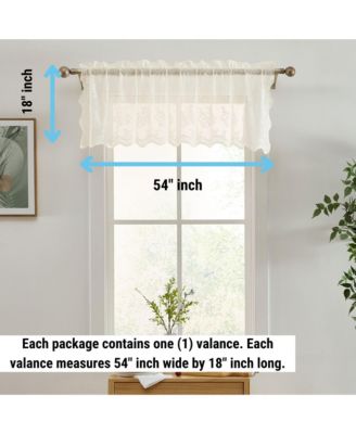 Jolene Floral Rod Pocket Lace Semi Sheer Voile Short Valance for Small Windows, Kitchen & Bathroom - 54 x 18 Inch Long (Ivory Valance)