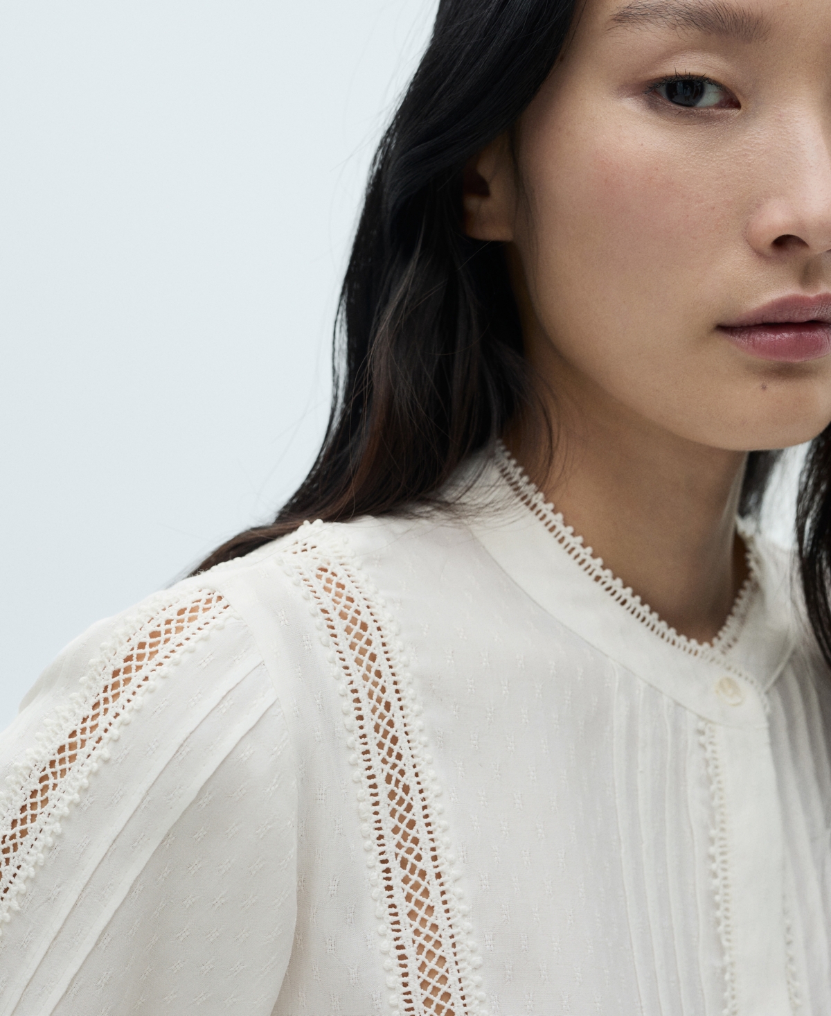 MANGO WOMEN'S OPENWORK DETAIL BLOUSE TOP 