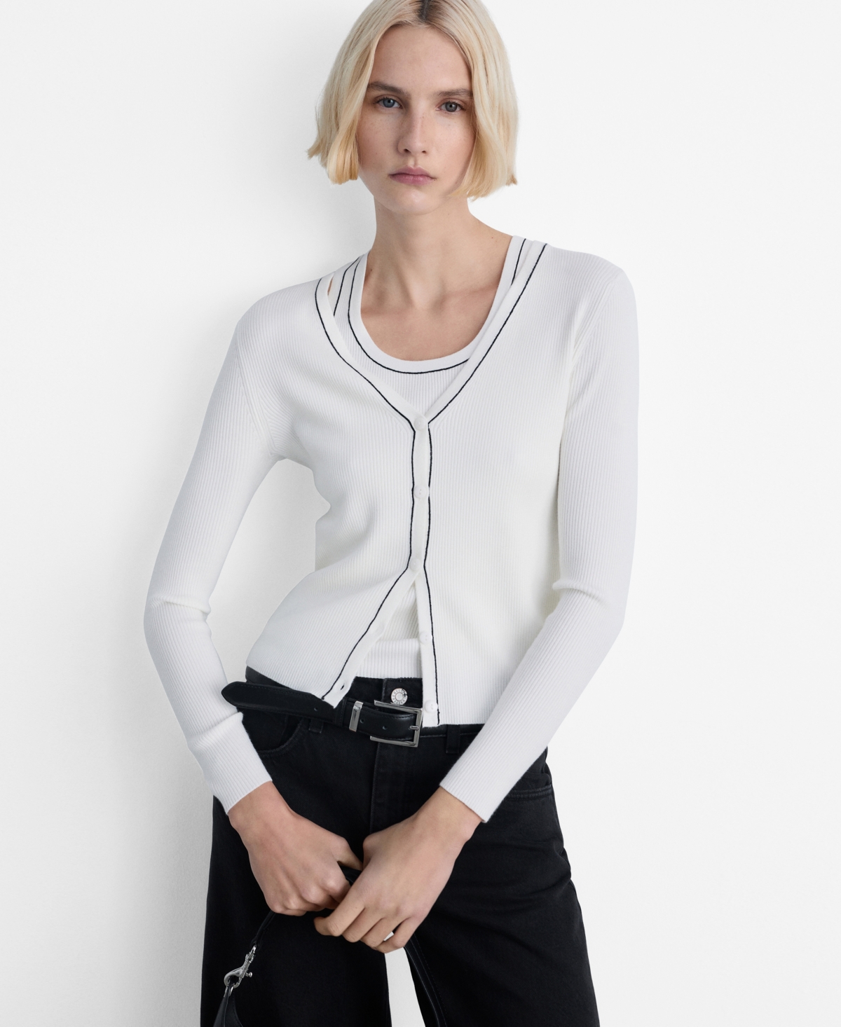 Mango V-neck Cardigan In Ecru