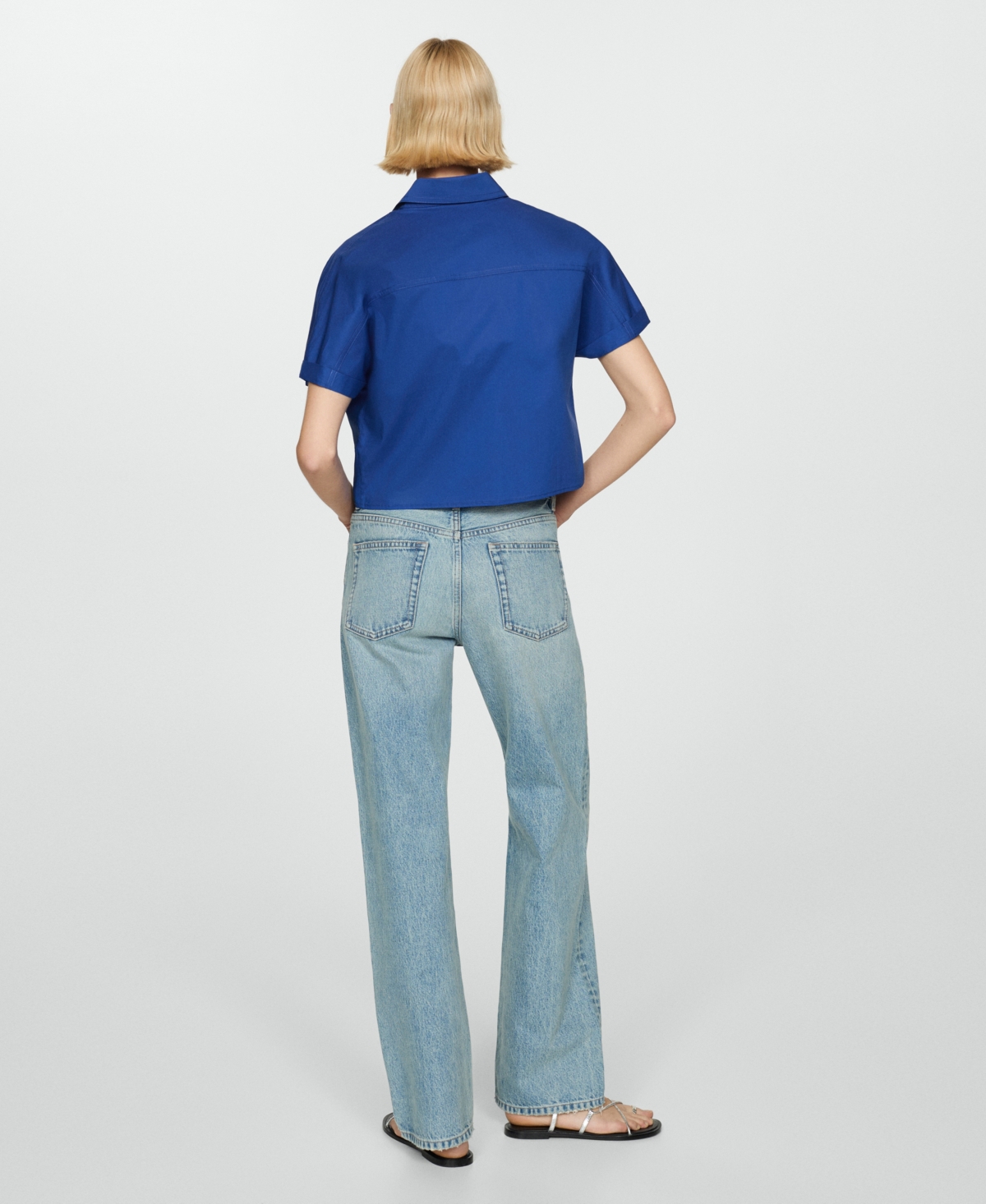 Mango Crop Cotton Poplin Button-up Shirt In Blue