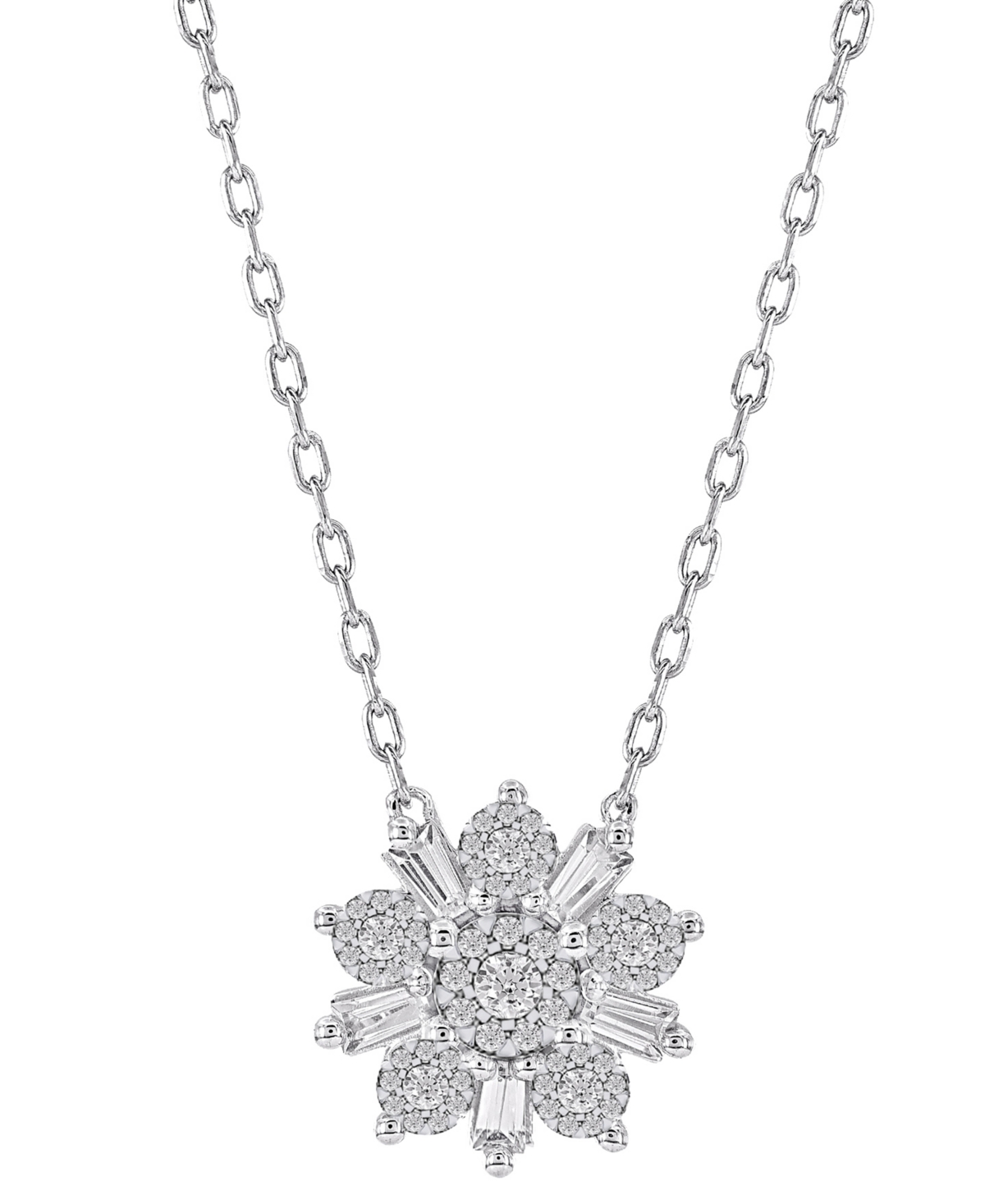 MACY'S DIAMOND FLOWER 18" PENDANT NECKLACE (1/2 CT. T.W.) IN 14K WHITE GOLD 