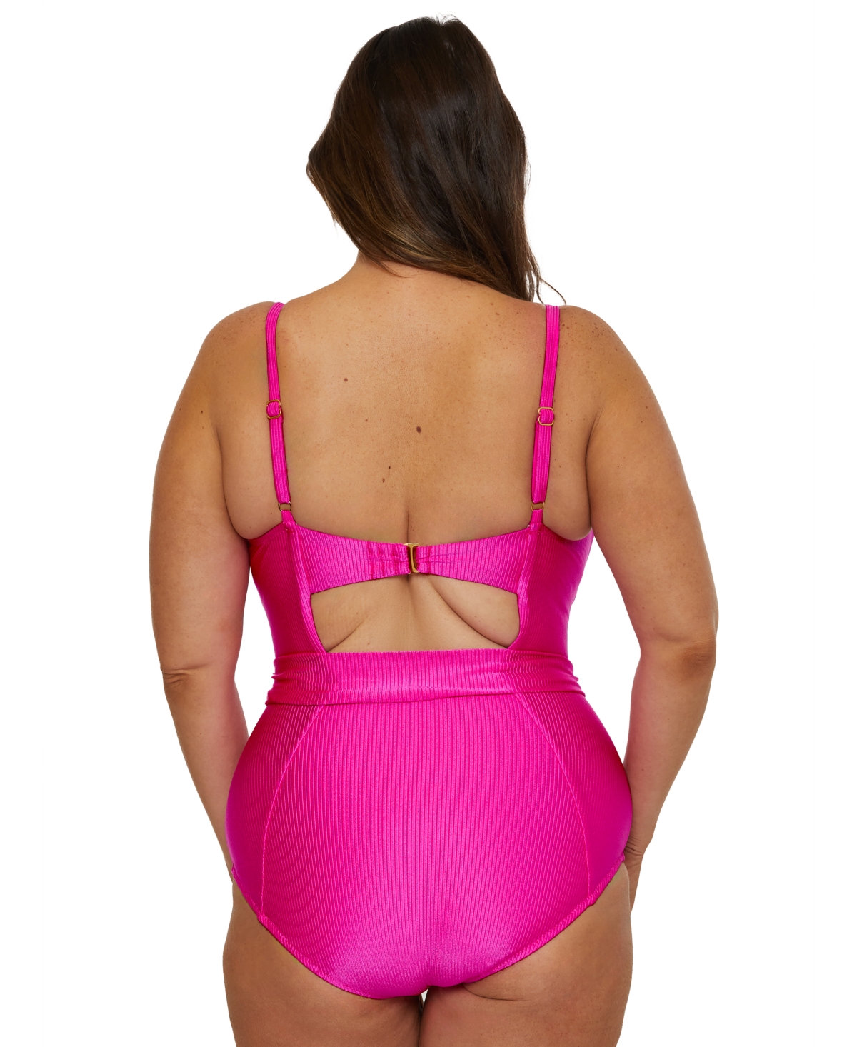 BECCA ETC PLUS SIZE MONTE CARLO RING BELTED RIB ONE-PIECE SWIMSUIT 