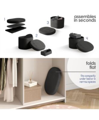 Ovel Boucle Ottoman Storage Bench – Modern Foot wood Stool, Makeup Vanity Stool, Perfect for Living Room & Bedroom Decor