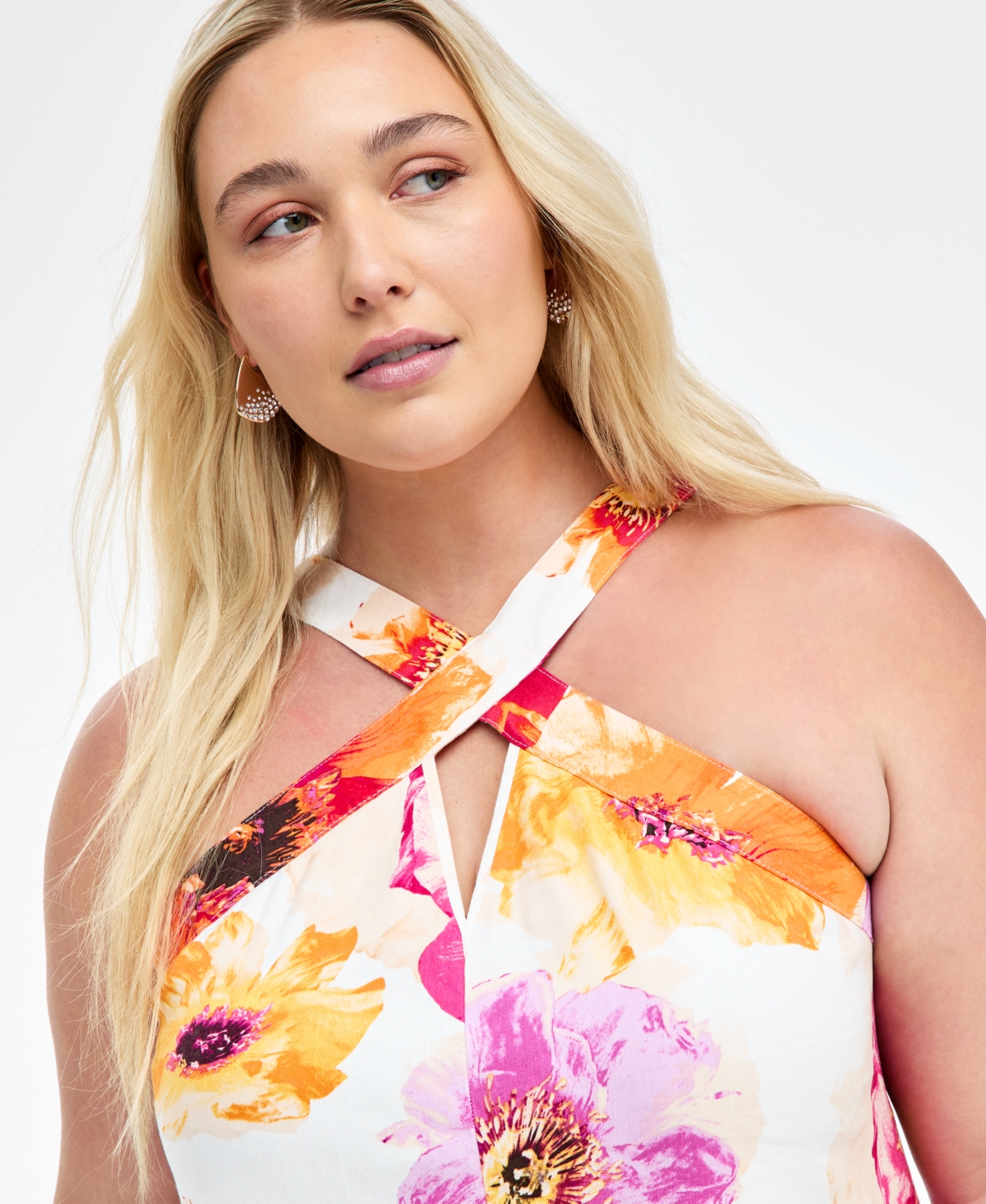 INC INTERNATIONAL CONCEPTS PLUS SIZE PRINTED CROSS-NECK HALTER MAXI DRESS, EXCLUSIVELY AT MACY'S 