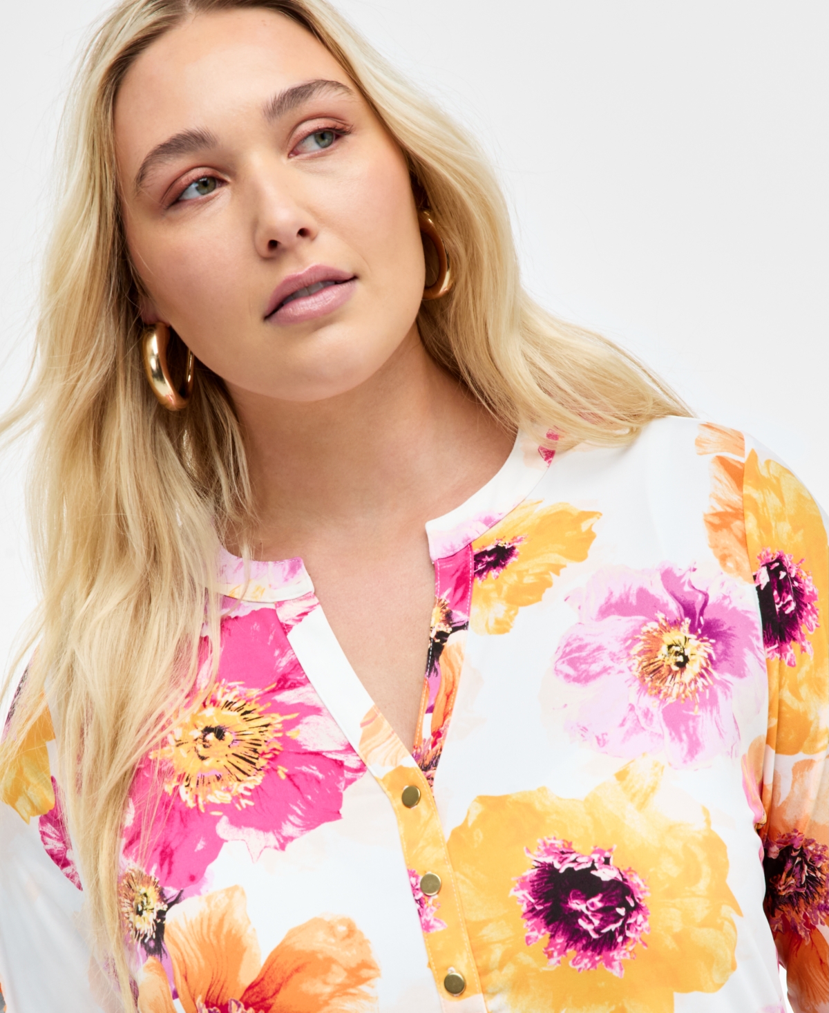Inc International Concepts Inc Plus Size Printed Split-neck Top, Exclusively At Macy's