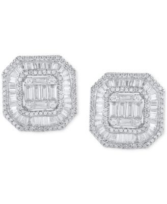 Diamond Cluster Square Stud Earrings (2 ct. t.w.) in 14K White Gold