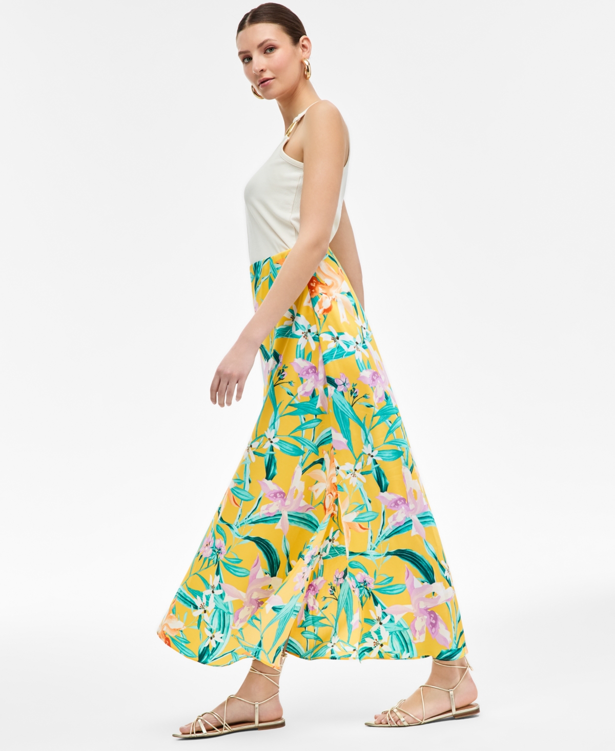 Inc International Concepts Women's Printed Midi Skirt, Exclusively At Macy's In Plia Garden Yel