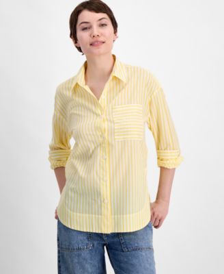 On 34th - Women's Cotton Striped Button-Front Shirt,