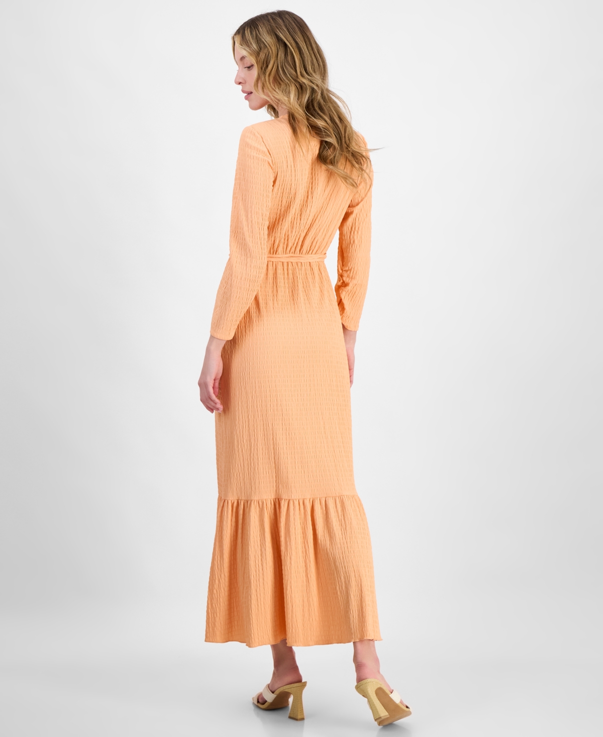 HUGO BOSS WOMEN'S SMOCKED SURPLICE TIERED MAXI DRESS 
