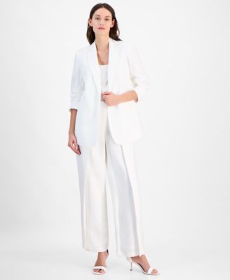 ANNE KLEIN WOMENS NOTCH COLLAR 3 4 SLEEVE OPEN JACKET PULL ON FLYAWAY WIDE LEG PANTS 