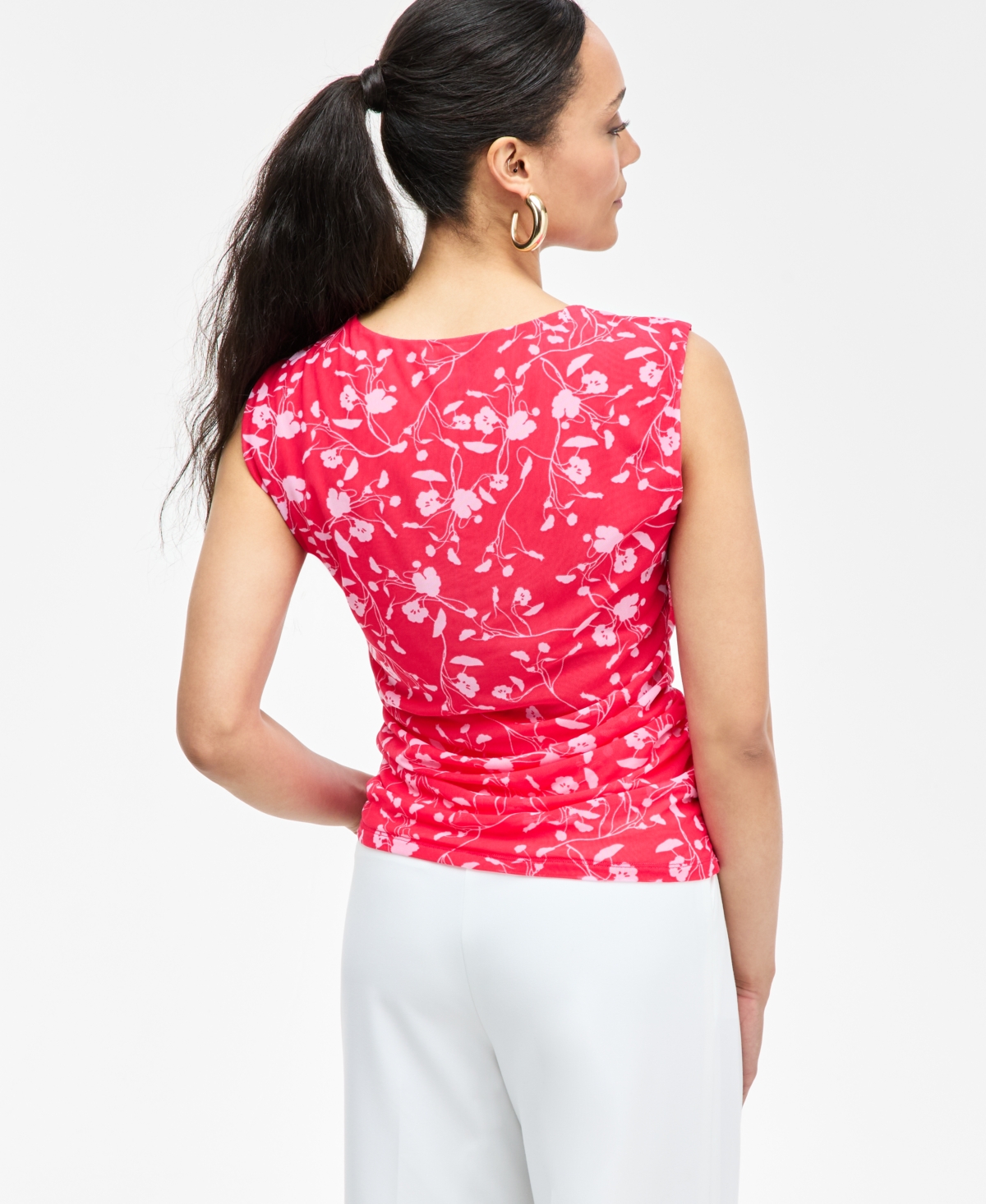 Inc International Concepts Women's Printed Ruched Mesh Top, Exclusively At Macy's