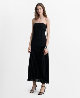 mango strapless pleat front dress Mango - Combined Strapless dress Black