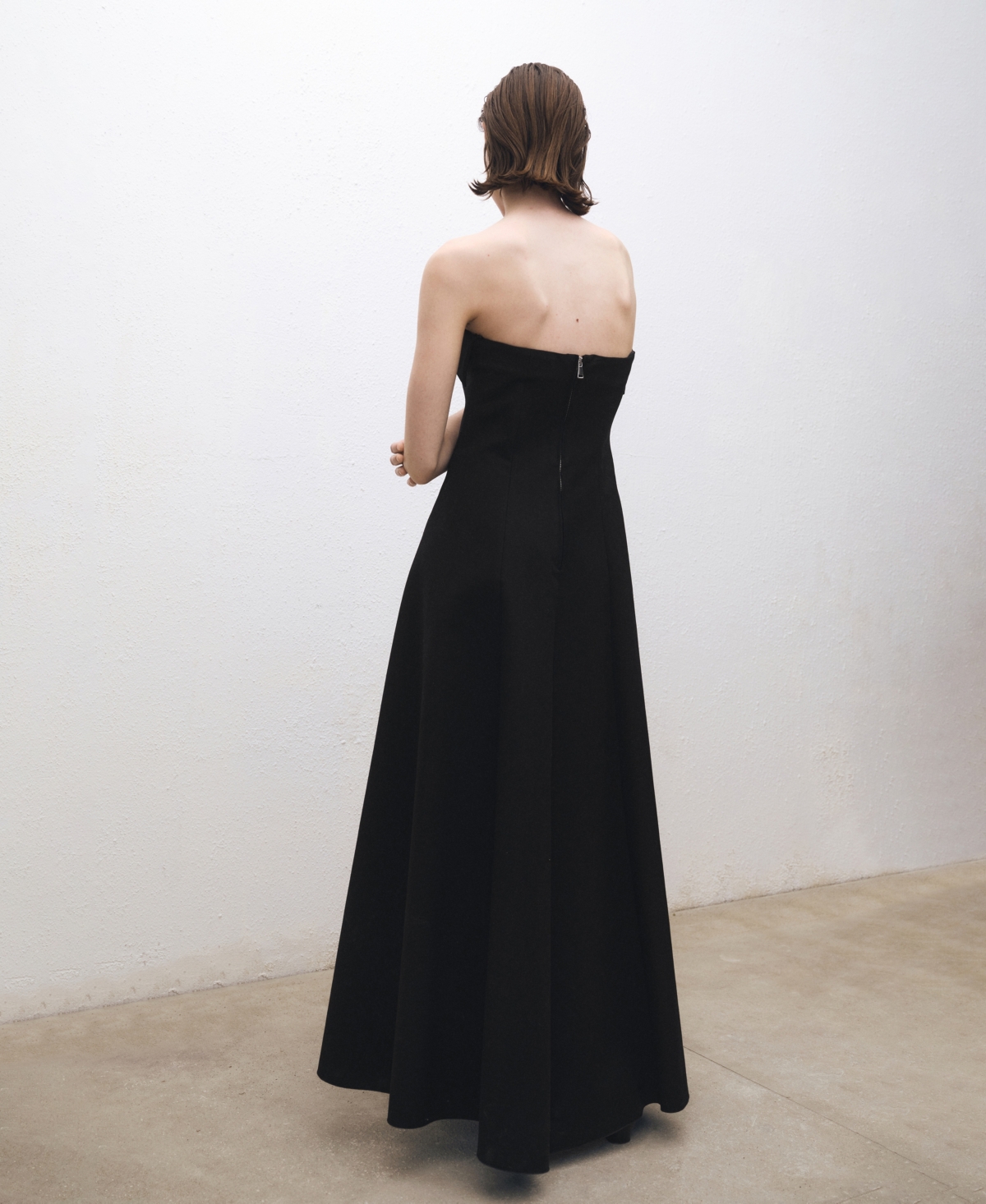 Shop Mango Women's Strapless Flared Dress In Black