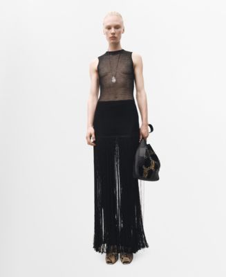 mango knitted fringe dress Mango Women's Openwork Fringed Knit Dress