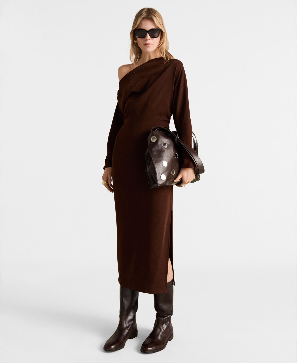 Shop Mango Women's Gathered Details Asymmetrical Dress In Brown