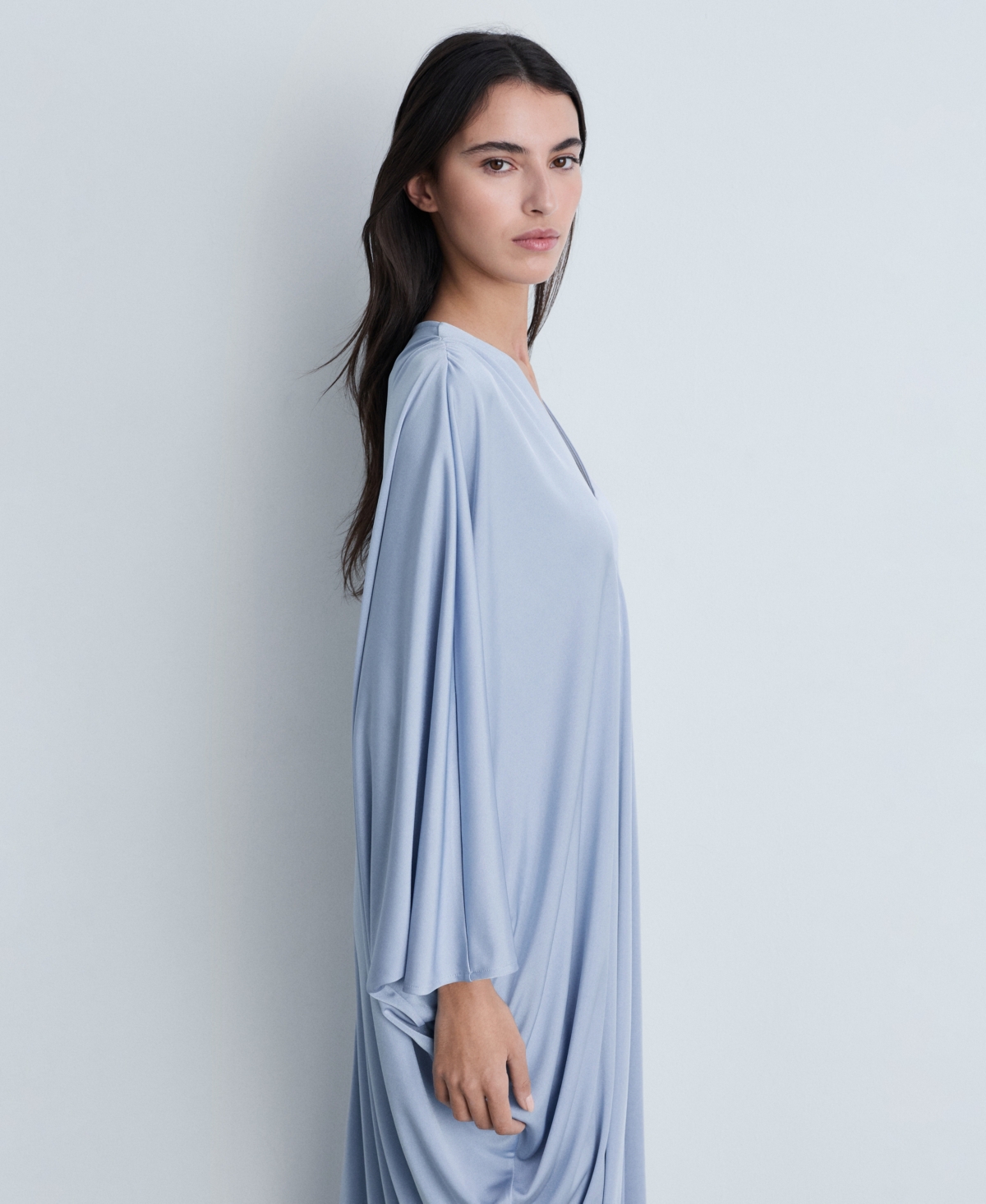 Mango Asymmetric Draped Gown Sky Blue In Sky Blue