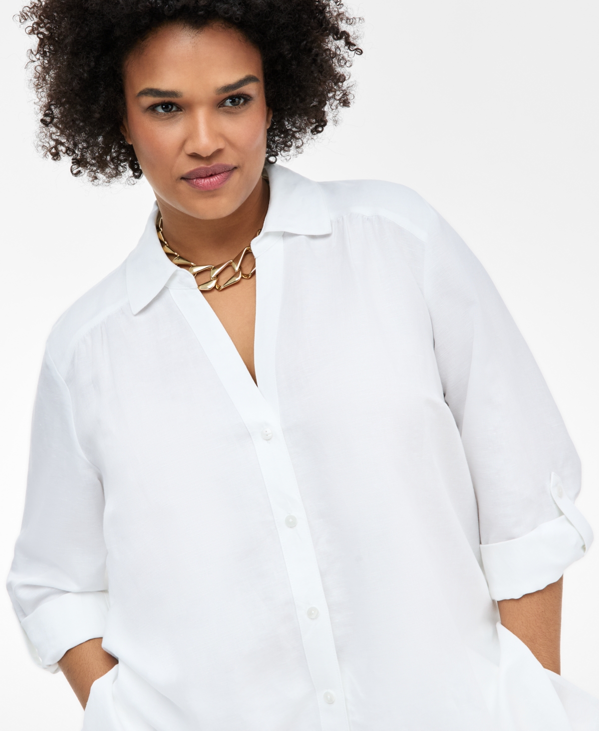 Inc International Concepts Plus Size Linen-blend Tunic, Exclusively At Macy's In Bright White