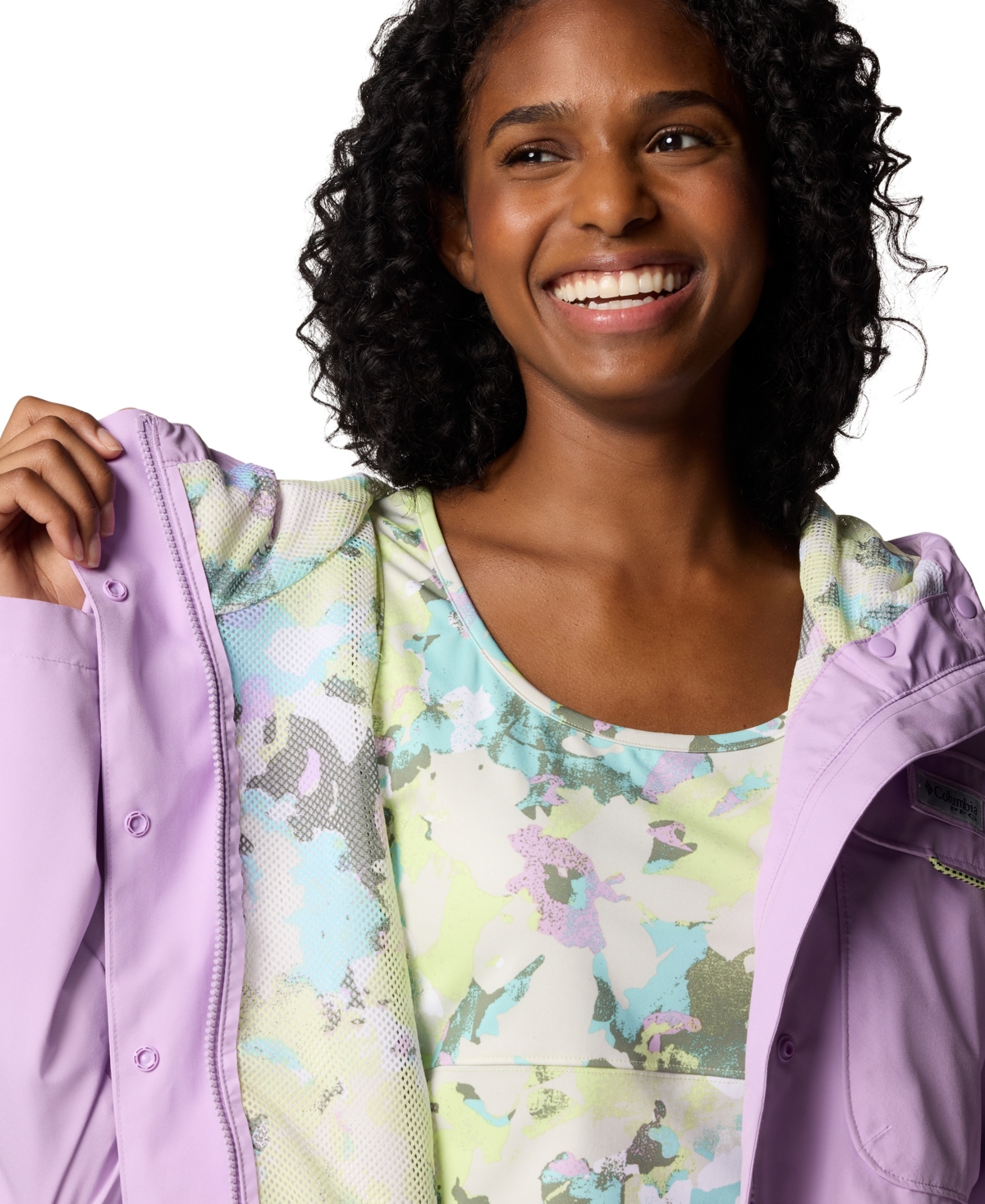 Columbia Women's Pfg Open Water Hooded Rain Jacket In Hydrangea
