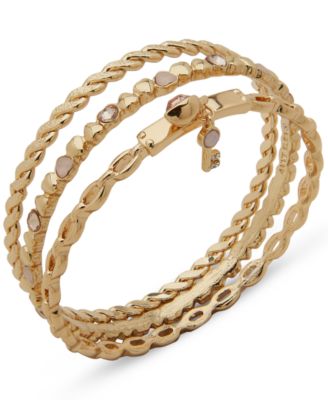 Anne Klein - Gold-Tone 3-Pc. Set Stone Heart Bangle Bracelets