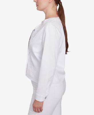 Petite Dark Stretch Denim Embroidered Jacket