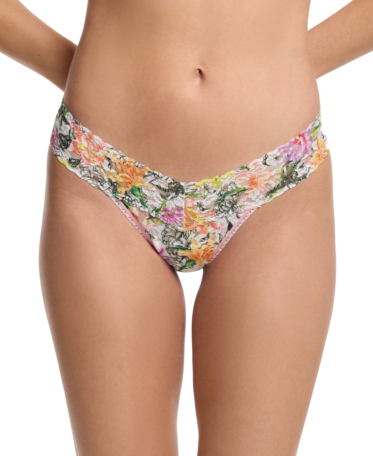 Hanky Panky Printed Signature Lace Original Rise Thong In Botany White