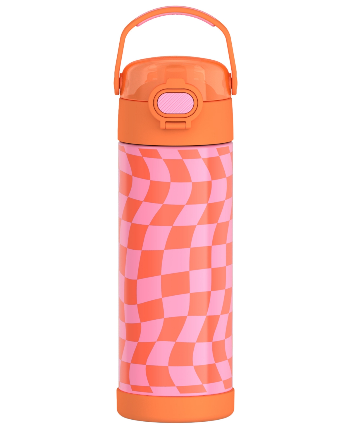 Thermos Funtainer 16 Oz. Water Bottle With Locking Lid In Wavy Checkers Orange