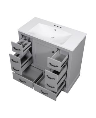 36" Bathroom Vanity with Sink Combo, Six Drawers, Multi-Functional Drawer Divider, Adjustable Shelf