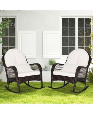 2PCS Patio Wicker Rocking Chair W/Seat Back Cushions & Lumbar Pillow Balcony