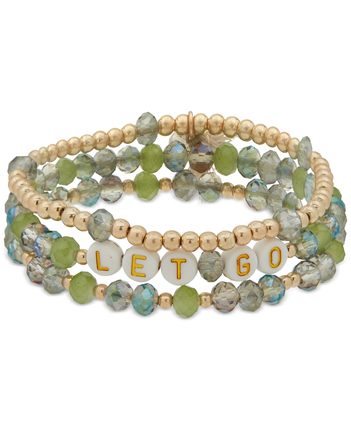 Gold-Tone 3-Pc. Inspirational Words Set Bead Stretch Bracelet - Blush/Love
