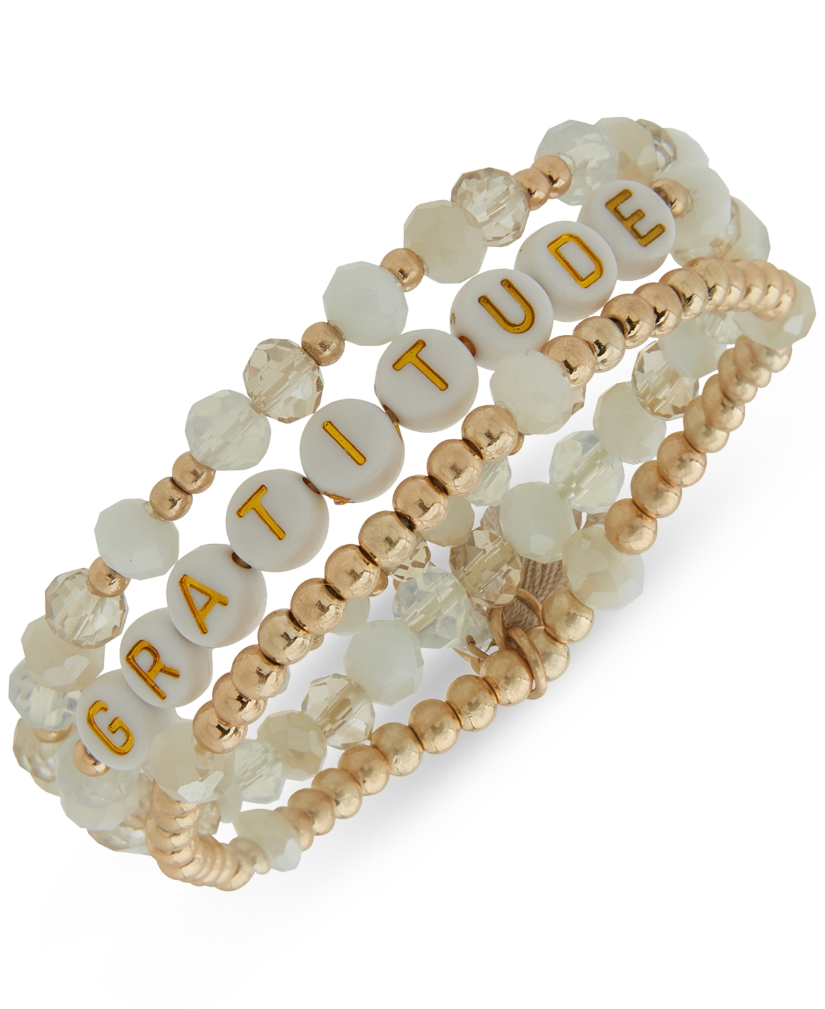 Shop Lonna & Lilly Gold-tone 3-pc. Inspirational Words Set Bead Stretch Bracelet In White,gratitude