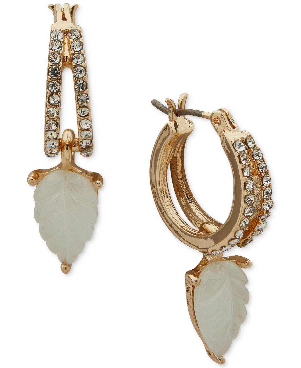 Gold-Tone Mother-of-Pearl Leaf Charm Pave Split-Hoop Earrings - Silver