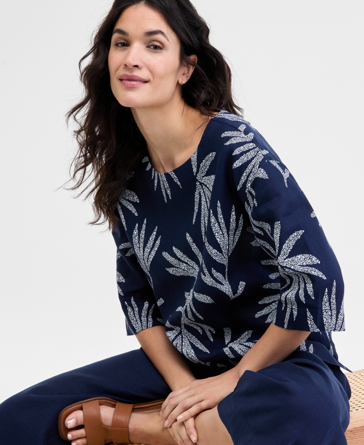 CHARTER CLUB WOMEN'S BHAVANA BOAT-NECK LINEN TOP, EXCLUSIVELY AT MACY'S 