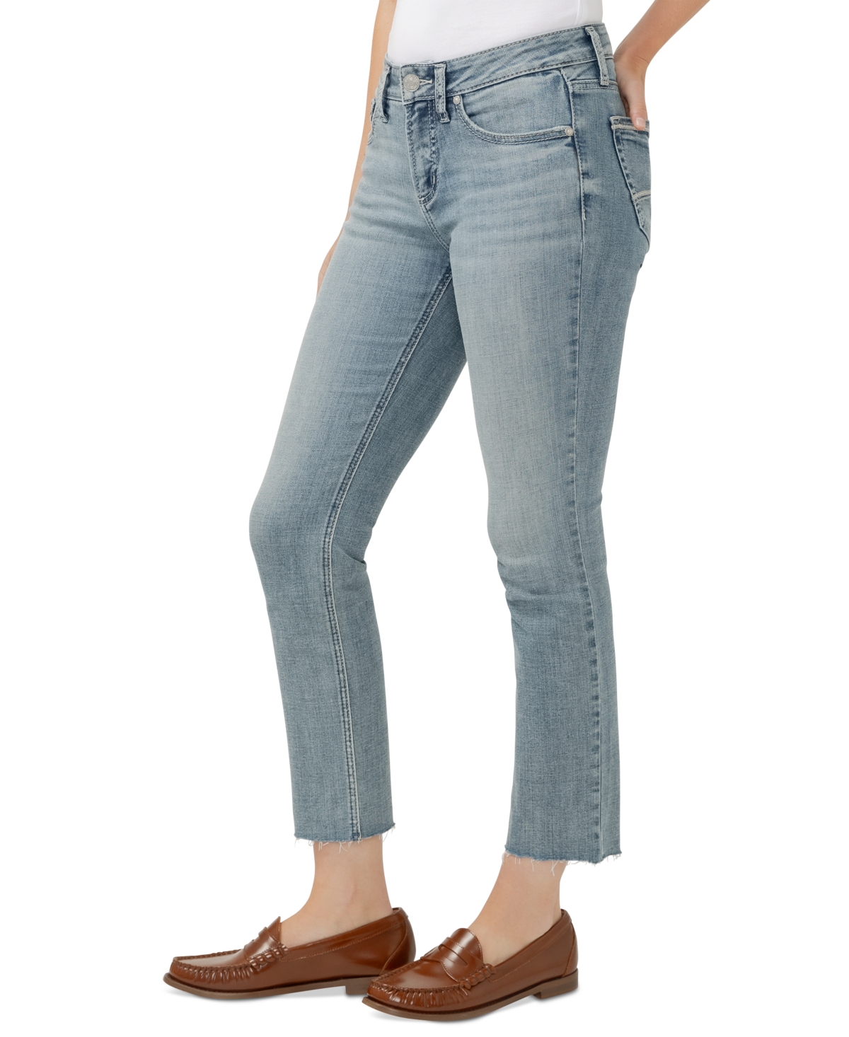 SILVER JEANS CO. WOMEN'S SUKI MID-RISE CURVY-FIT STRAIGHT-LEG CROPPED DENIM JEANS 